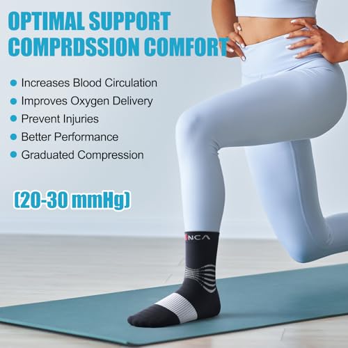 Neenca Compression Socks for Men & Women 20-30 mmHg Large Black & White 2 Pairs