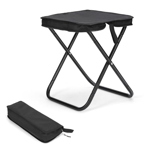 Camping Stool, Portable Folding Stool, Aluminum Ultralight Backpacking Stool Suitable for Outdoor Gardening and Beach Hiking Fishing (Black, 13.5 High)
