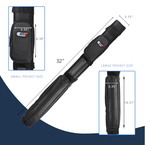 Square Hard Pool Cue Case - Black for 2 Cues - 58 Inches