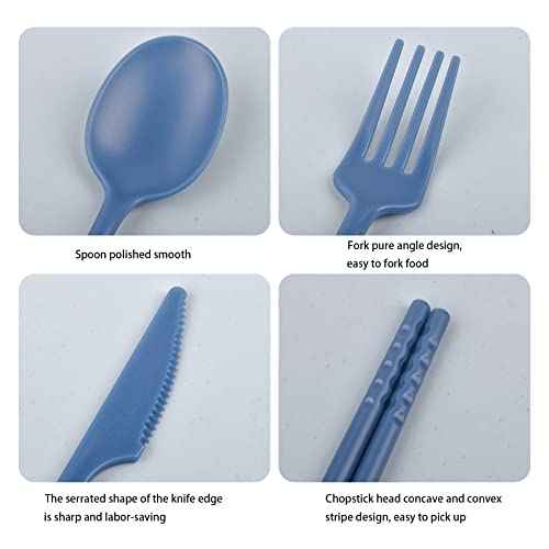 Reusable Utensils Set with Case, Eco-Friendly Bpa Free Plastic Travel Utensils, 1 Sets Plastic Spoons and Forks Set for Lunch Box, Picnic, Travel, Camping (Blue)