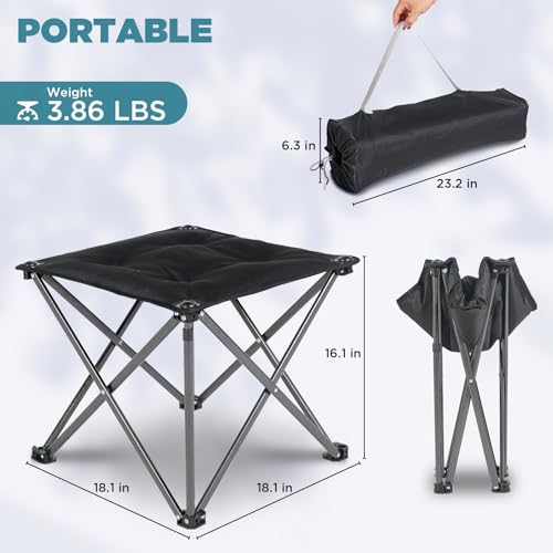 FUNDANGO Folding Camping Stool - Black, Oversized Foot Rest, 330Lbs Capacity