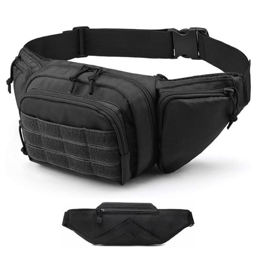 Men's Tactical Fanny Pack Black - 800D Oxford Concealed Carry Waist Bag