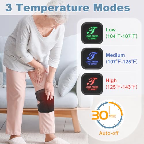 Cordless Heated Knee Brace for Arthritis Pain Relief - 3 Temperature Modes with Rechargeable Battery