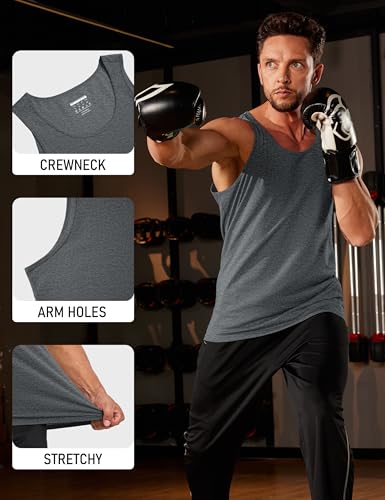 Men's Workout Tank Top Large Dark Grey Sleeveless Muscle Gym Cotton