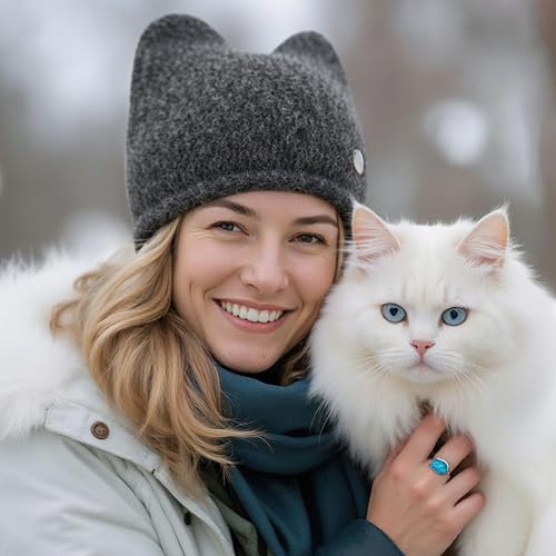Ababalaya Women's Wool Beanie Cute Cat Ear Beanies Y2K Beanie Hat with 3D Ear