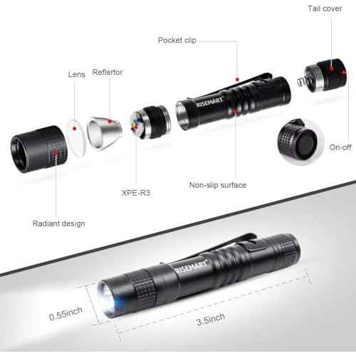 RISEMART Super Small Mini Flashlight AAA 100 Lumens Ultra Bright LED Pen Light Pocket Clip Tactical Torch Lamp(3.5" Purple)