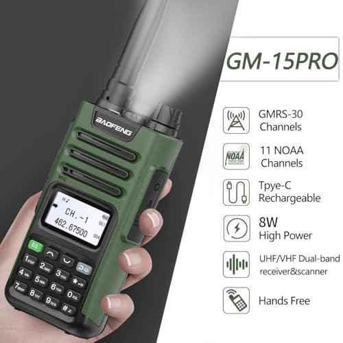 BAOFENG GM-15 Pro GMRS Radio 8W NOAA Weather Receiver Radio,GMRS Repeater Capable,Rechargeable Long Range Two Way Radio with Extended Battery USB-C Charger,2Pack