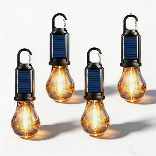 4Pack Solar Camping Lanterns Rechargeable Hanging Tent Lights - Warm