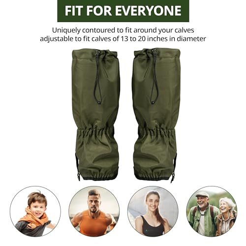 MULO Leg Gaiters, 100% Waterproof and Durable, Hiking Gaiters with Adjustable Rubber Foot Strap for Snow and Mud Protection