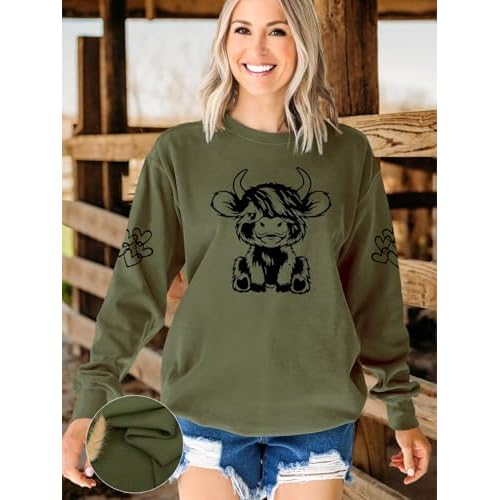 Women Highland Cow Sweatshirt Cute Cowgirl Gift Christmas Farm Sweatshirt Ribbon Long Sleeve Shirts