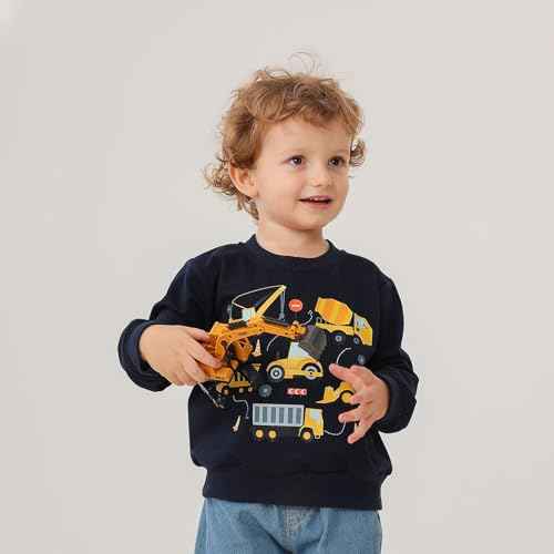 Funnycokid Toddler Boys Sweatshirts Kids Truck Construction Pullover Crew Neck 2-6 Years