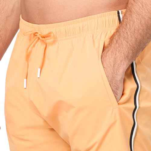 BOSS Men's Standard Solid Swim Trunk with Iconic Side Stripe