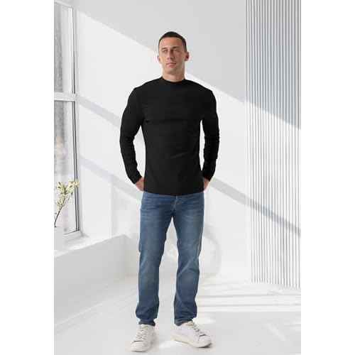 Askdeer Men's T-Shirts Cotton Mock Turtleneck Long Sleeve Shirts Lightweight Thermal Pullover Sweaters