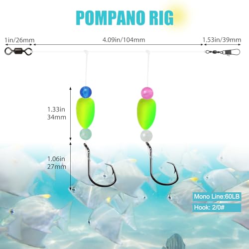 Pre-Rigged Saltwater Fishing Rigs with Floats Beads Double Circle Hooks - 5 Colors 15PCS