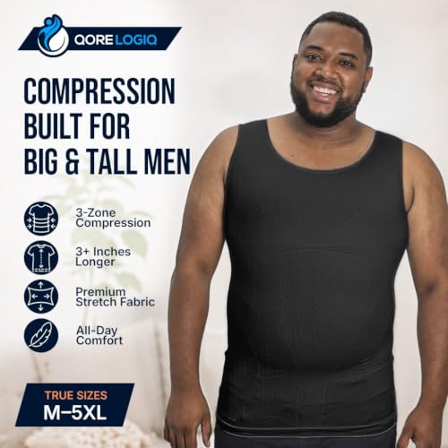 X-Large Tall Black Gynecomastia Compression Shirt for Men