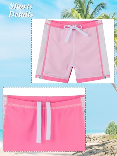 Girls Short Sleeve Swimsuit Two-Piece Floral Rash Guard UPF 50+ - Pink Butterfly 2-3T