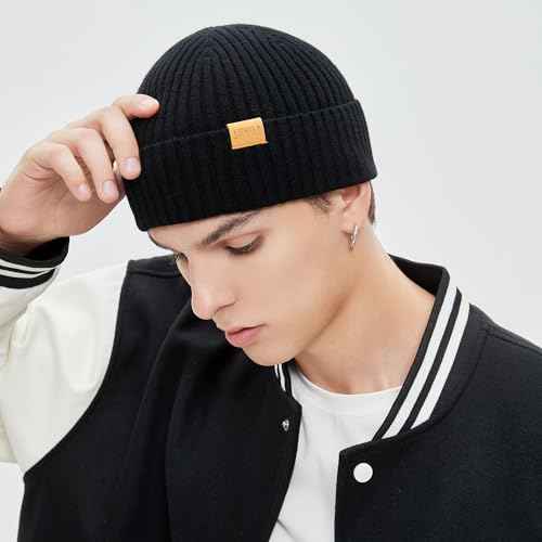 100% Merino Wool Fisherman Beanie Hat, Unisex Warm Winter Hats, Soft Breathable Knitted Short Cuffed Cap