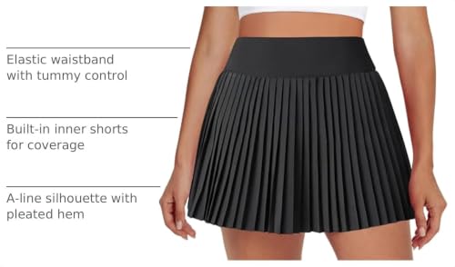 Women’s Pleated Tennis Skirt High Waist Golf Skorts with Pockets - Medium Midnight Black