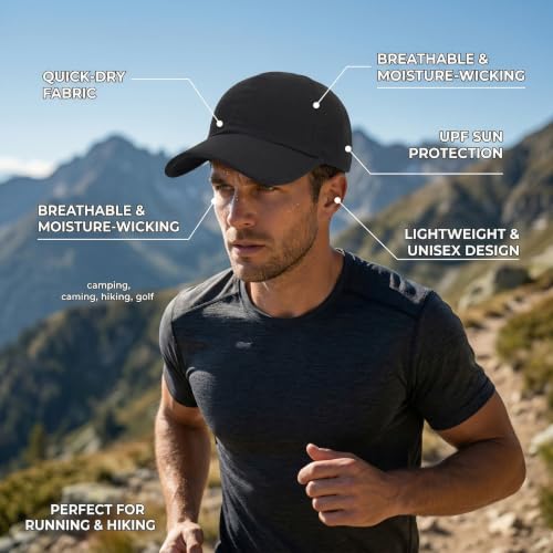 Quick Dry Baseball Cap Unstructured Athletic Golf Hat for Women Men - Black