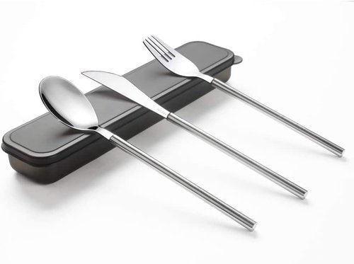 Maiyuansu Portable Flatware Set With Case 3-Piece Stainless Steel Travel Utensils Reusable Silverware Set for Lunch Camping Picnic, Silver