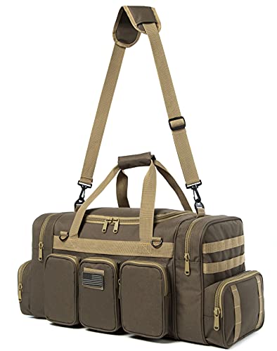 Heavy Duty Tactical Range Duffel Bag 27 Inch Khaki with US Flag Patch & Lockable Zippers