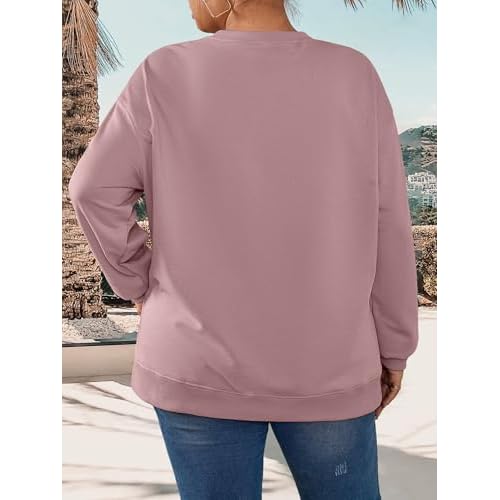 TAKEYAL Plus Size Sweatshirt for Women Oversized Casual Crew Neck Drop Shoulder Pullover Teen Girls Clothes