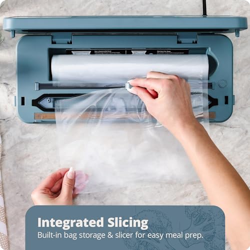 Greater Goods Vacuum Sealer ? Powerful, Compact, with 4-in-1 Functions, Built-in Cutter, and Vacuum Seal Bags, Ideal for Sous Vide and Food Storage (Stone Blue)