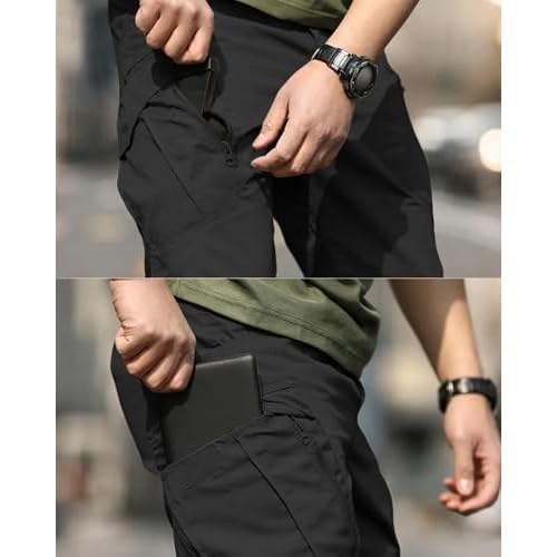 Men's Lightweight Quick-Dry Tactical Pants, Water Resistant Hiking Pants with Pockets for Outdoor & Work (No Belt)