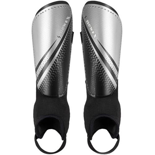 Kids Soccer Shin Guards - Silver & Black, Medium, Lightweight & Impact-Absorbing