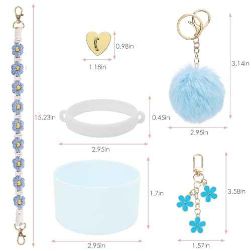 6Pcs Cup Accessories Set for Owala Water Bottle 24oz, 1Pcs Water Bottle Handle Strap, 1Pcs Siliocne Cup Boot, 3Pcs Charms for Owala Kids, Owala Coffee Tumbler, Owala FreeSip-Blue