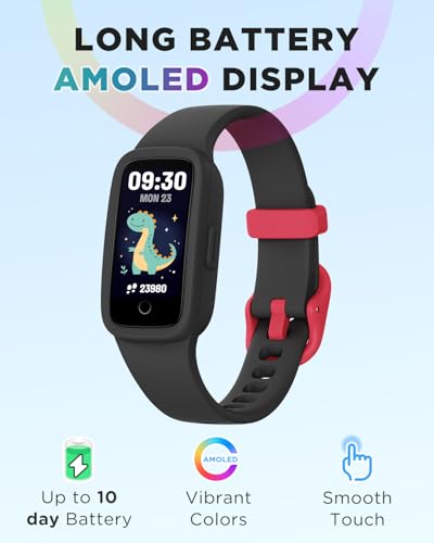 Kids Fitness Tracker Watch with AMOLED Screen & 3ATM Waterproof - Black