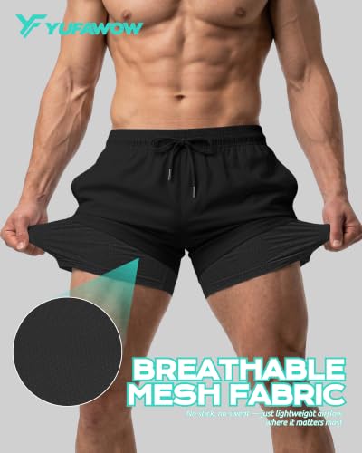 Men's 9 Inch Swim Trunks with Compression Liner, Quick Dry, Zipper Pockets - Black, X-Large