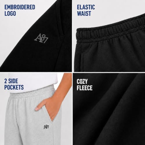 Boys Active Sweatpants 3-Pack - Black, Grey Heather & Charcoal - Athletic Joggers for Kids & Teens