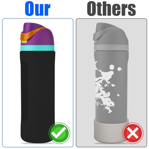 Silicone Water Bottle Boot for Owala FreeSip 24oz, Full Wrap Protection Anti-Sliding Bottom Protective Sleeve Case Compatible with Water Bottle Gift for Owala Protector Cover Accessory (Black)