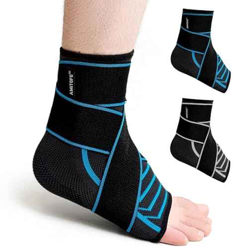 Ankle Brace for Sprained Ankle: Plantar Fasciitis and Achilles Tendonitis Relief, Heel Support for Men and Women with Strap for Foot Swelling and Compression (Single, Black Blue, Medium)
