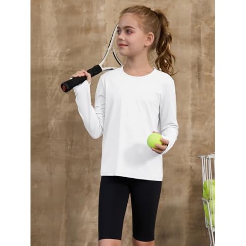ZDC Girls Long Sleeve Athletic Shirts Kids Crewneck Quick Dry Workout Yoga Tops Basic Tees Activewear
