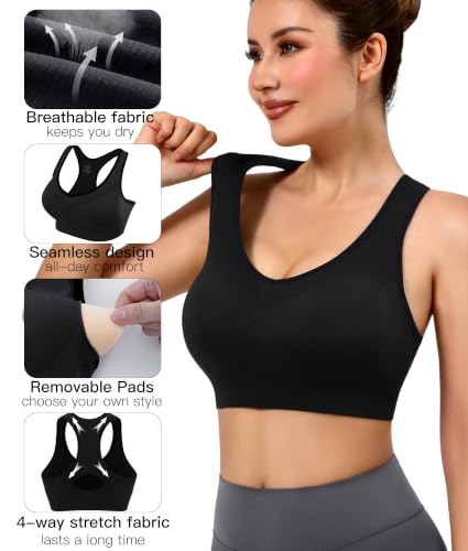 Double Couple X-Large Sports Bras for Women High Impact Racerback Support Black Blue