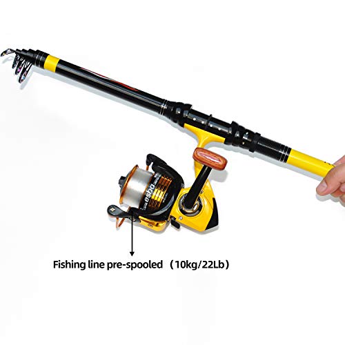 Y6.9ft Telescopic Fishing Rod and Reel Combo - Medium Heavy Saltwater Freshwater Kit with 22lb Line