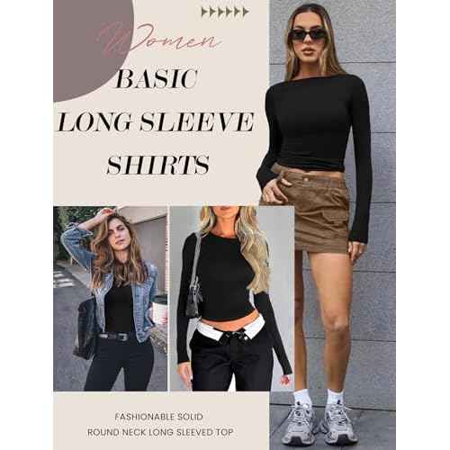 Ekouaer Women Long Sleeve Shirts Ruch Side Thermal Tops Crew Neck Layering Undershirts Stretchy Slim Fit Basic Tees