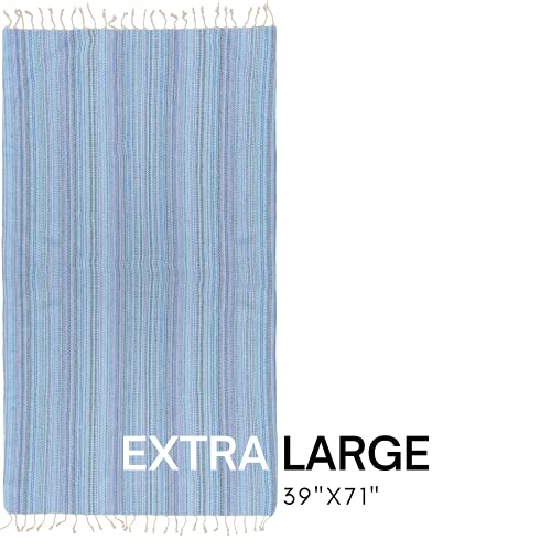 Turkish Beach Towel with Travel Bag Blue Mix - Oversized, Quick Dry Sand-Free Lightweight