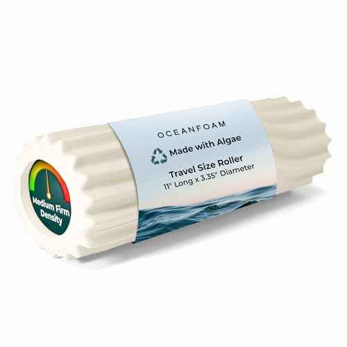 Oceanfoam Ripple Travel Foam Roller (11" x 3.35") Firm Mini Foam Roller for Physical Therapy, Deep Tissue Massage, Back Pain - High Density, Ergonomic Wave Textured - Yoga, Pilates, Exercise (Natural)