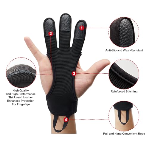 Archery Gloves 2 Pack Shooting Hunting Leather Guard 3-Finger Guard for Youth Adult Man Woman and Beginner Recurve Arrow Bow Archery Protective Gear Accessories