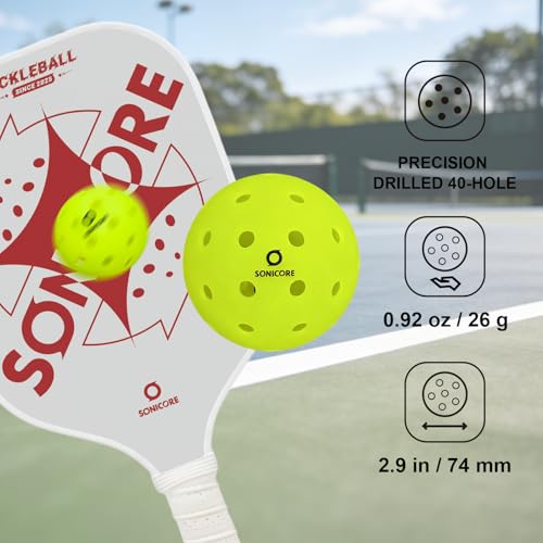 Sonicore Outdoor Pickleball Balls 4 Pack - Durable 40 Holes Sealed Design