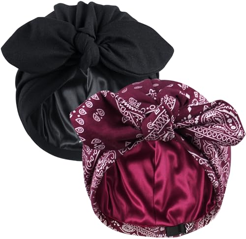 Ababalaya Satin Lined Beanies for Women - Chemo Headwear Sleep Cap - Burgundy / 2