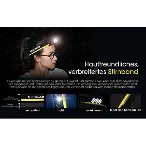 Nitecore Headlamp NU43 Lightweight USB C Rechargeable LED Head Torch 1400 Lumens 130m Beam Range Red Light for Night Vision
