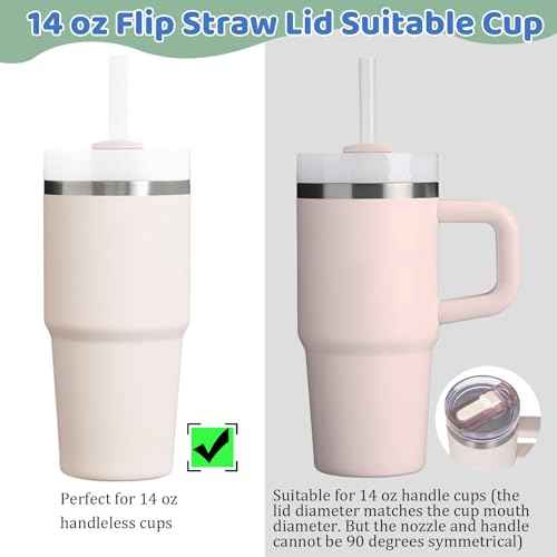 2 PACK 14 Oz Leak Splash Proof Lid, 14 Oz Tumbler Detachable Flip Straw Lid Replacement Accessories, Reusable Spill Proof Screw on Flip Straw Tumbler Cover (Black, Rose Quartz)