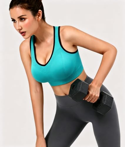 Double Couple X-Large Sports Bras for Women High Impact Racerback Support Black Blue
