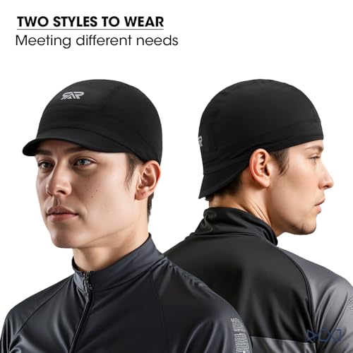 Sunmeci 2-Pack Skull Cap with Sun Visor for Helmets - Black & Green