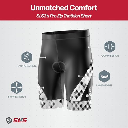 SLS3 Men’s Triathlon Shorts - Medium Black Wave, Quick Dry Padded Performance