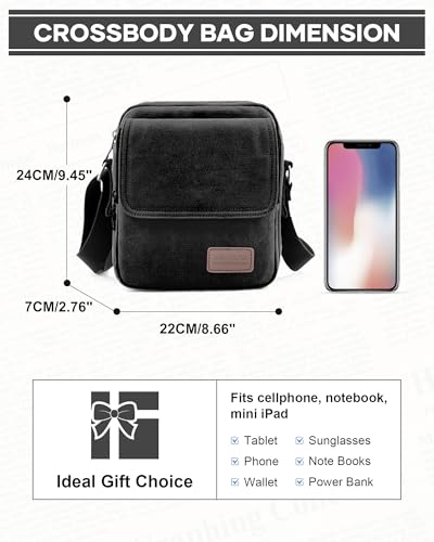 WISEPACK Small Crossbody Bag for Men - Vintage Canvas Messenger Bag A4-845 Black